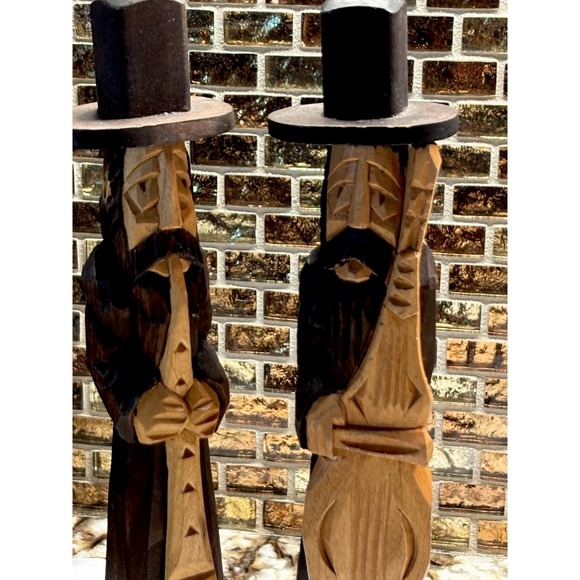 Vintage 10,5" Hand Carved 2 Statue Figurine Man Judaica Jewish from Europe - Picture 2 of 11